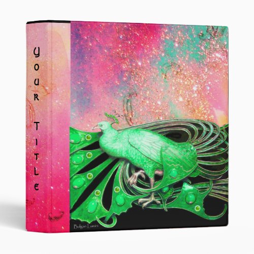 ELEGANT PEACOCK IN GREEN PINKFUCHSIA  BLACK BINDER