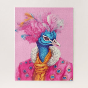 Elegant Peacock in Pink Animal Fashion Art  Jigsaw Puzzle