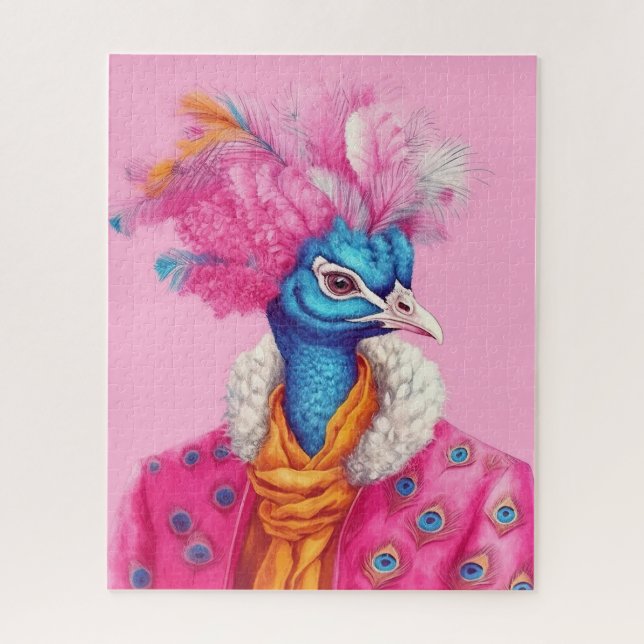 Elegant Peacock in Pink Animal Fashion Art  Jigsaw Puzzle (Vertical)