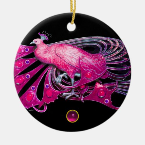 ELEGANT PEACOCK IN PINK FUCHSIA  AMETHYST CERAMIC ORNAMENT