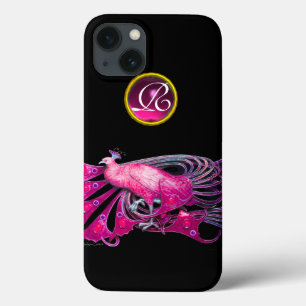 ELEGANT PEACOCK IN PINK FUCHSIA, AMETHYST MONOGRAM iPhone 13 CASE