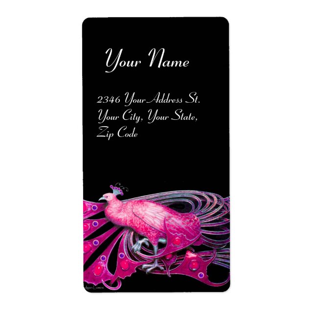 ELEGANT PEACOCK IN PINK, FUCHSIA AND BLACK LABEL (Front)