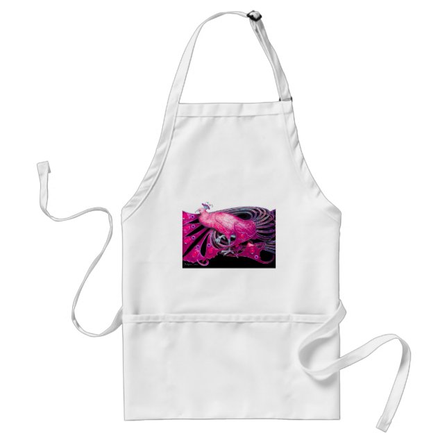 ELEGANT PEACOCK IN PINK,FUCHSIA ,BLACK ADULT APRON (Front)