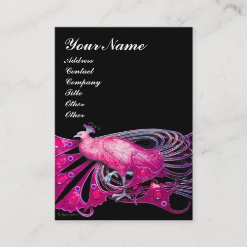 ELEGANT PEACOCK IN PINKFUCHSIA BLACK BUSINESS CARD