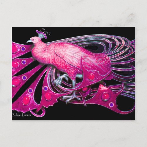 ELEGANT PEACOCK IN PINK FUCHSIA BLACK POSTCARD