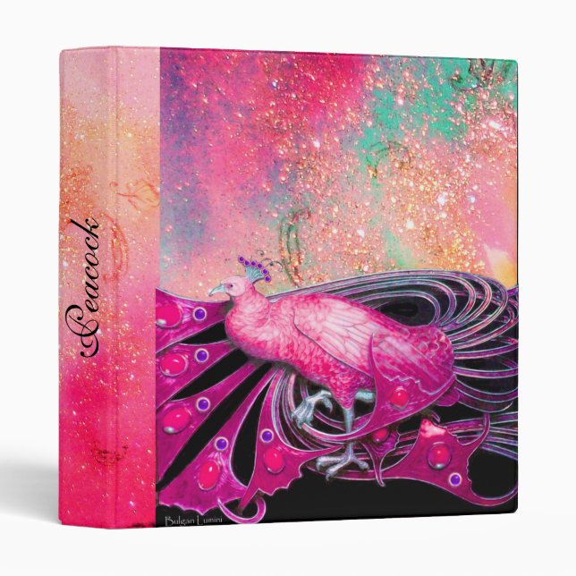 ELEGANT PEACOCK IN  PINK,FUCHSIA ,GREEN BLACK BINDER (Front/Spine)