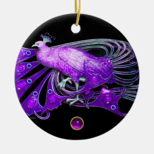 ELEGANT PEACOCK IN PURPLE AMETHYST CERAMIC ORNAMENT