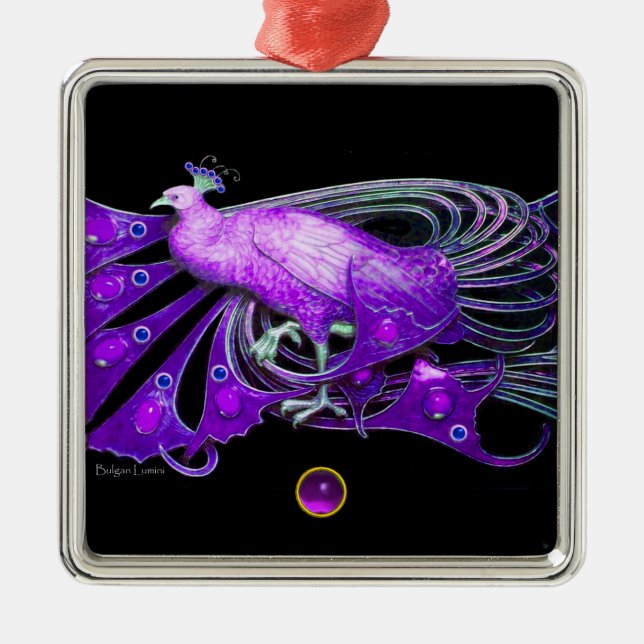 ELEGANT PEACOCK IN PURPLE AMETHYST METAL ORNAMENT (Front)