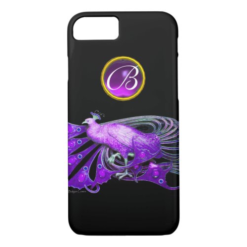 ELEGANT PEACOCK IN PURPLE AMETHYST MONOGRAM iPhone 87 CASE