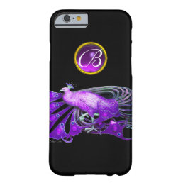 ELEGANT PEACOCK IN PURPLE, AMETHYST MONOGRAM BARELY THERE iPhone 6 CASE