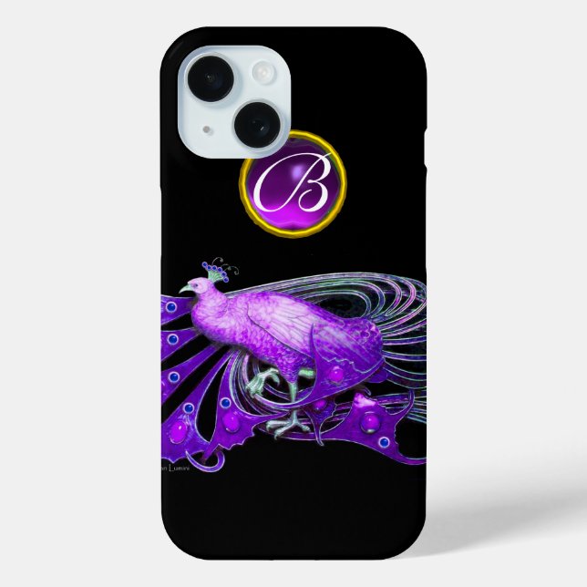 ELEGANT PEACOCK IN PURPLE, AMETHYST MONOGRAM Case-Mate iPhone CASE (Back)