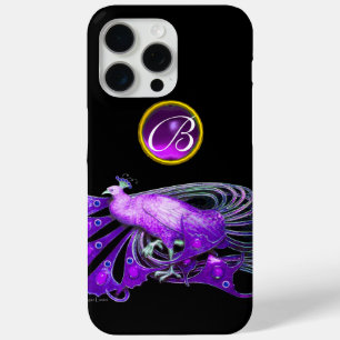 ELEGANT PEACOCK IN PURPLE, AMETHYST MONOGRAM iPhone 15 PRO MAX CASE
