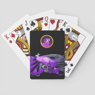 ELEGANT PEACOCK IN PURPLE, AMETHYST MONOGRAM POKER CARDS
