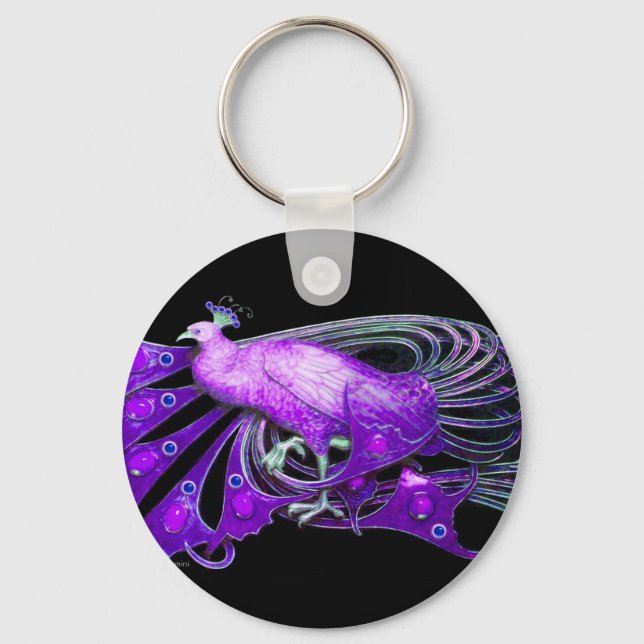 ELEGANT PEACOCK IN PURPLE AND BLACK KEYCHAIN (Front)