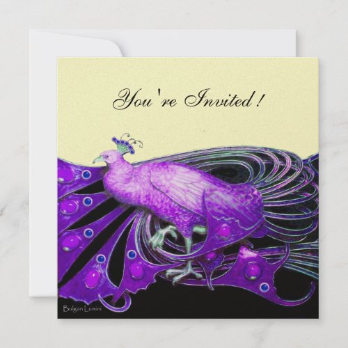 ELEGANT PEACOCK  IN PURPLE BLACK AND GOLD Metallic Invitation