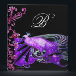 ELEGANT PEACOCK IN PURPLE BLACK MONOGRAM 3 RING BINDER<br><div class="desc">Classy, precious vintage Art Nouveau jewellery with pink fuchsia floral swirls,  spring flourishes,  magic berries.Digital graphic elaboration by Bulgan Lumini (c) .Cool and modern design , easy to customize with your own text.</div>