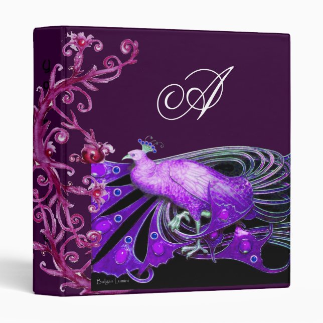 ELEGANT PEACOCK IN PURPLE BLACK MONOGRAM BINDER (Front/Spine)