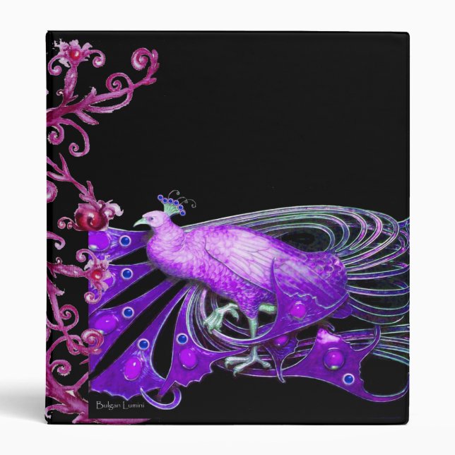ELEGANT PEACOCK IN PURPLE BLACK MONOGRAM BINDER (Front)