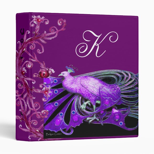 ELEGANT PEACOCK IN PURPLE BLACK MONOGRAM BINDER (Front/Spine)