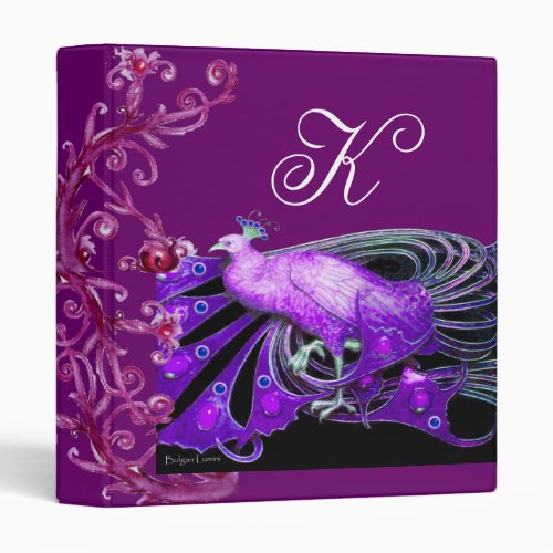 ELEGANT PEACOCK IN PURPLE BLACK MONOGRAM BINDER