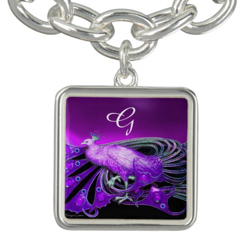 ELEGANT PEACOCK IN PURPLEBLACK MONOGRAM GEM BRACELET