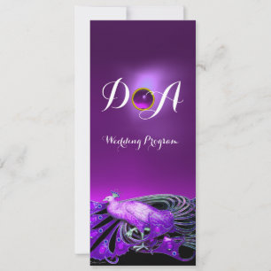 ELEGANT PEACOCK IN PURPLE,BLACK WEDDING MONOGRAM INVITATION