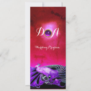 ELEGANT PEACOCK IN PURPLE,BLACK WEDDING MONOGRAM INVITATION