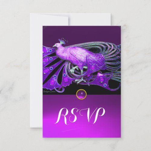 ELEGANT PEACOCK IN PURPLEBLACK WEDDING RSVP