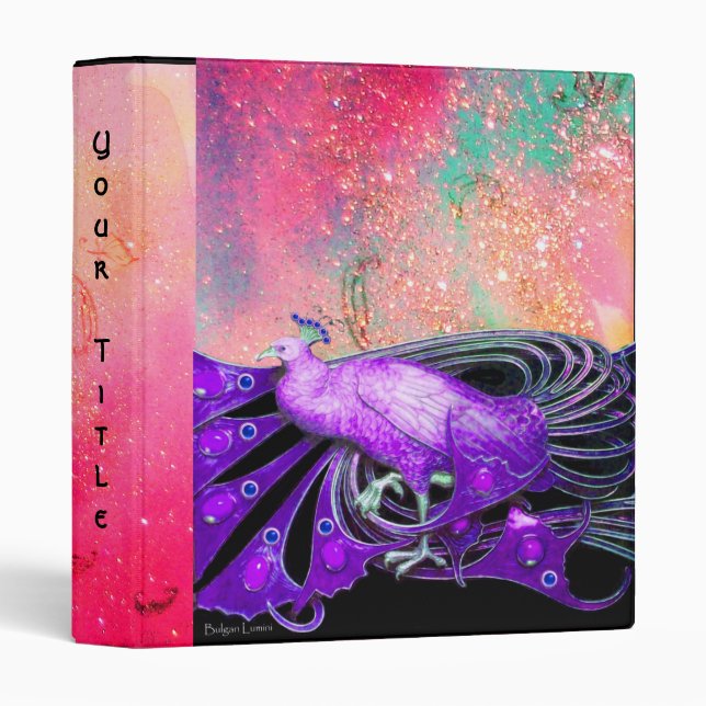ELEGANT PEACOCK IN PURPLE PINK,FUCHSIA ,BLACK BINDER (Front/Spine)