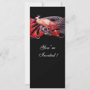ELEGANT PEACOCK IN RED AND BLACK INVITATION