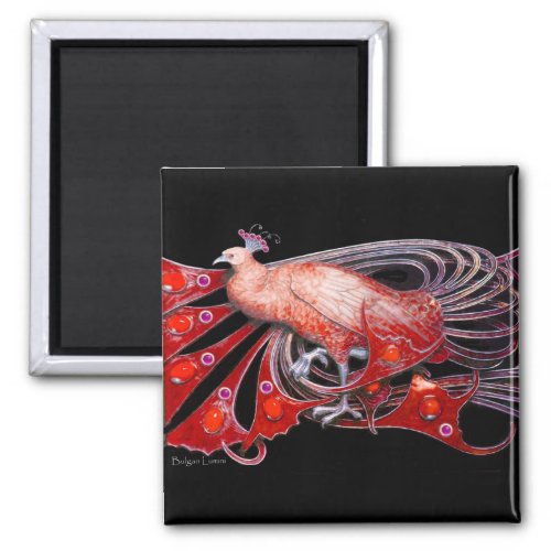 ELEGANT PEACOCK IN REDBLACK MAGNET