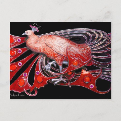 ELEGANT PEACOCK IN RED BLACK POSTCARD