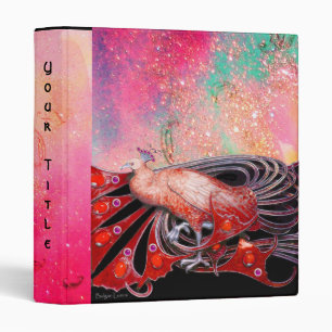 ELEGANT PEACOCK IN RED PINK,FUCHSIA ,BLACK 3 RING BINDER