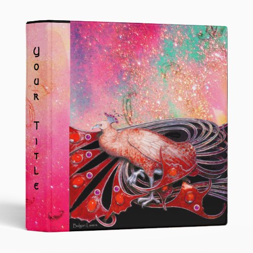 ELEGANT PEACOCK IN RED PINKFUCHSIA BLACK 3 RING BINDER