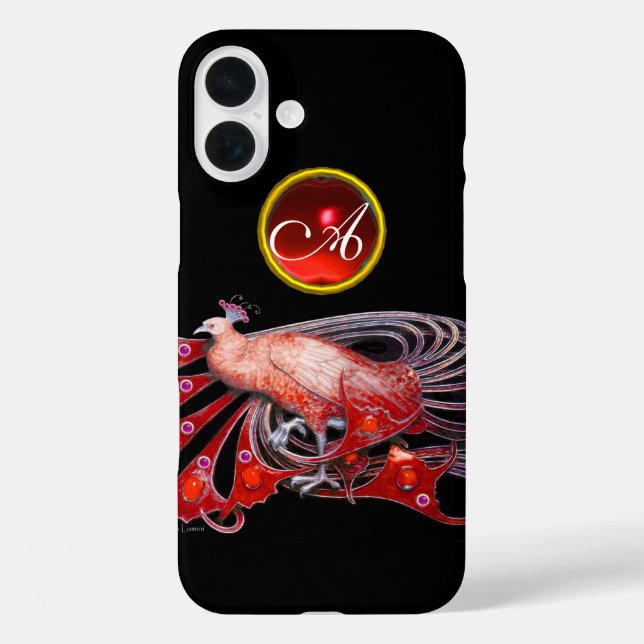 ELEGANT PEACOCK IN RED, RUBY MONOGRAM Case-Mate iPhone CASE (Back)