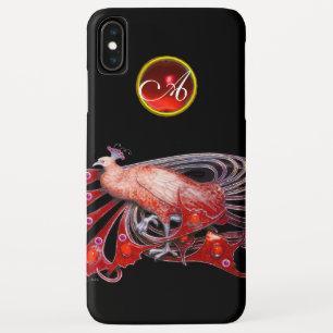 ELEGANT PEACOCK IN RED, RUBY MONOGRAM iPhone XS MAX CASE