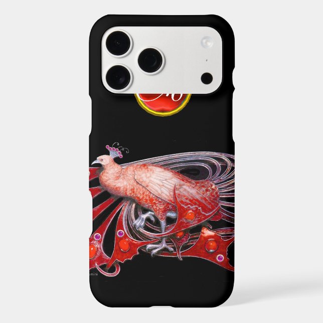 ELEGANT PEACOCK IN RED, RUBY MONOGRAM IPHONE CASE (Back)
