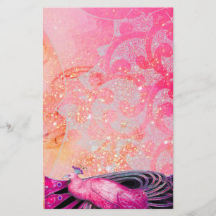 ELEGANT PEACOCK IN SPARKLING PINK FUCHSIA STATIONERY