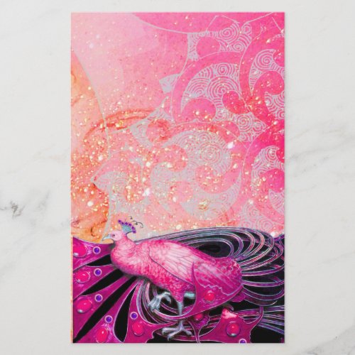 ELEGANT PEACOCK IN SPARKLING PINK FUCHSIA STATIONERY