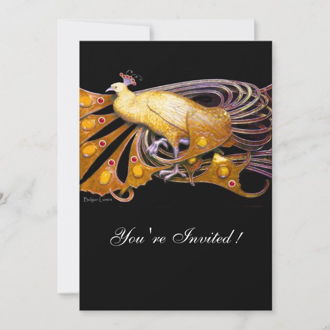 ELEGANT PEACOCK IN YELLOW AND BLACK INVITATION (Front)