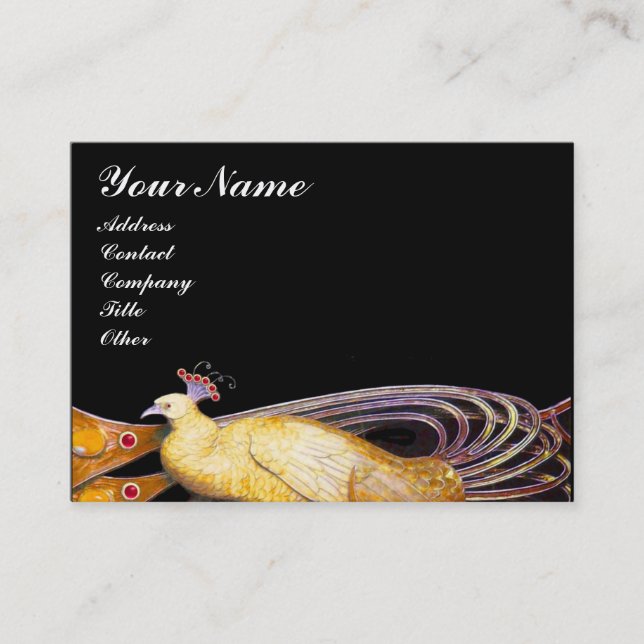 ELEGANT PEACOCK IN YELLOW,BLACK BUSINESS CARD (Front)
