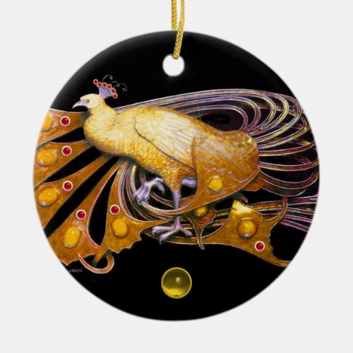 ELEGANT PEACOCK IN YELLOW TOPAZ CERAMIC ORNAMENT