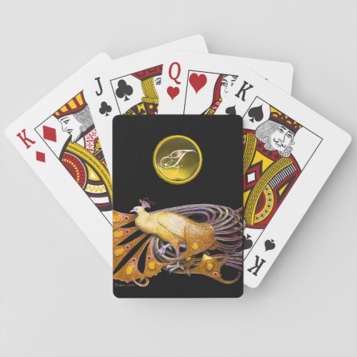 ELEGANT PEACOCK IN YELLOW TOPAZ MONOGRAM POKER CARDS