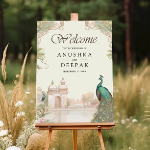 Elegant Peacock Indian Palace Wedding Welcome Sign