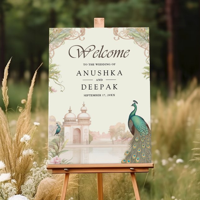 Elegant Peacock Indian Palace Wedding Welcome Sign (Creator Uploaded)