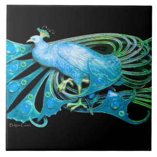 ELEGANT PEACOCK JEWEL IN AQUA BLUE TEAL CERAMIC TILE
