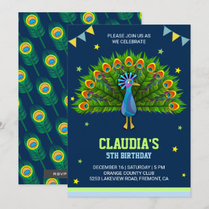 Elegant Peacock Kids Birthday Party Invitation