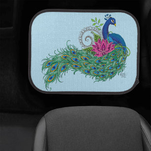 Elegant Peacock Lotus Flower Ornate Blue Henna Car Floor Mat