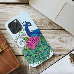 Elegant Peacock Lotus Flower Ornate Blue Henna iPhone 13 Pro Case