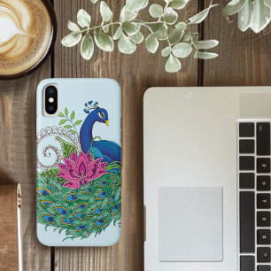 Elegant Peacock Lotus Flower Ornate Blue Henna iPhone X Case